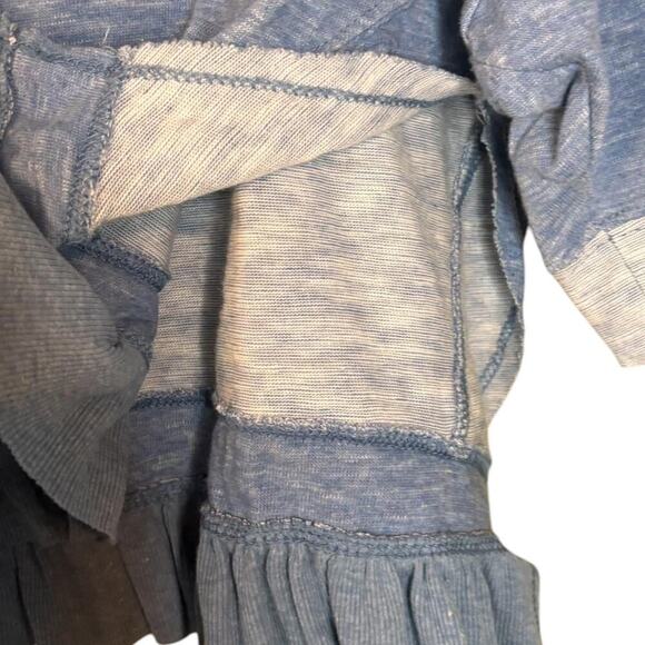 Poof Blue/Grey Cropped Quarter Sleeve Ruffle Hem Slit Side Sweatshirt Material - Picture 4 of 5